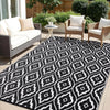 OLANLY 9FT X 12FT Outdoor Reversible Straw Mat Geometric Black and White