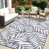 OLANLY Outdoor Rug 9FT X 12FT Waterproof Reversible Leaf Pattern Mat Grey and White