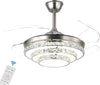 NOVFLAM 48'' Crystal Ceiling Fans, 36W Modern Ceiling Fan with Light Remote, 4-Blade Retractable Led Ceiling Fans Chandelier Indoor for Living Room, Bedroom, Dining Room,6 Speeds