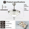 NOVFLAM 48'' Crystal Ceiling Fans, 36W Modern Ceiling Fan with Light Remote, 4-Blade Retractable Led Ceiling Fans Chandelier Indoor for Living Room, Bedroom, Dining Room,6 Speeds