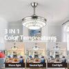 NOVFLAM 48'' Crystal Ceiling Fans, 36W Modern Ceiling Fan with Light Remote, 4-Blade Retractable Led Ceiling Fans Chandelier Indoor for Living Room, Bedroom, Dining Room,6 Speeds
