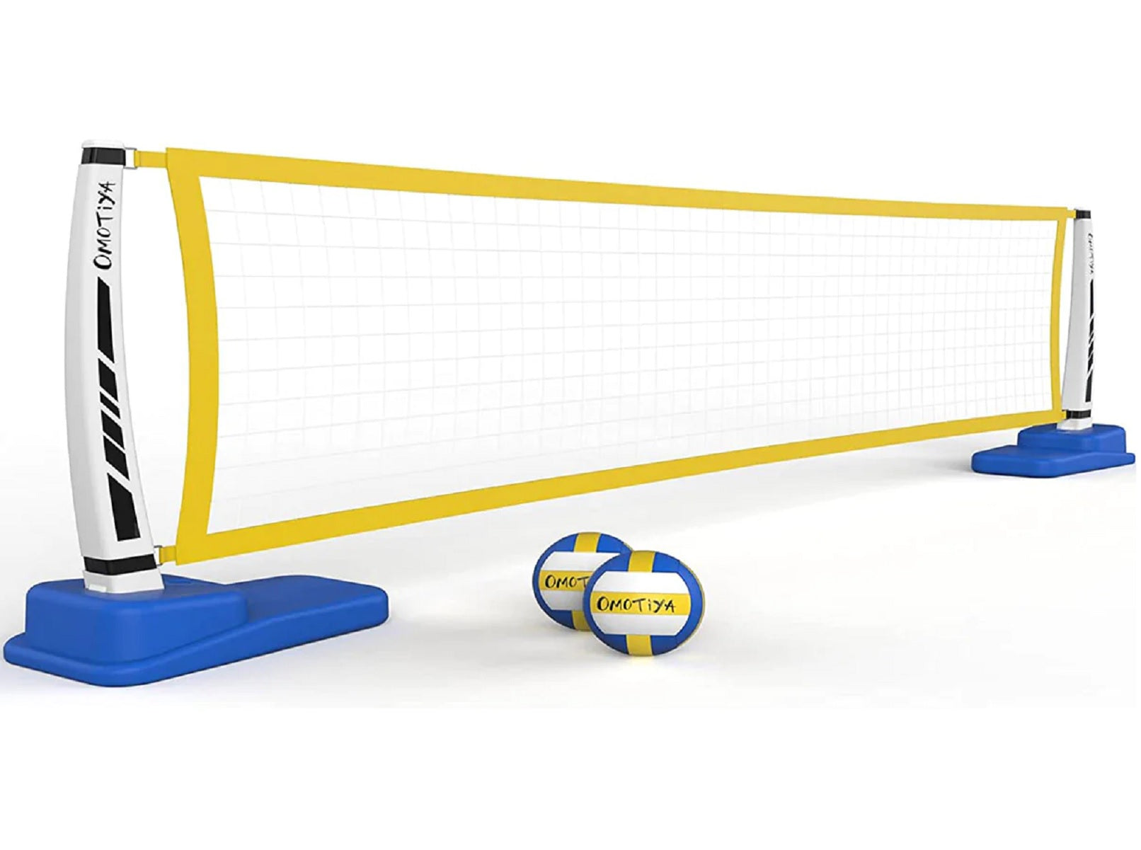 OMOTIYA Pool Volleyball Net Set with Base, Net, Volleyballs and Pump 39" X 256" X 6.5"