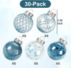 30-Count 2.36-inch Clear Plastic Shatterproof Christmas Ornaments Clear/Blue