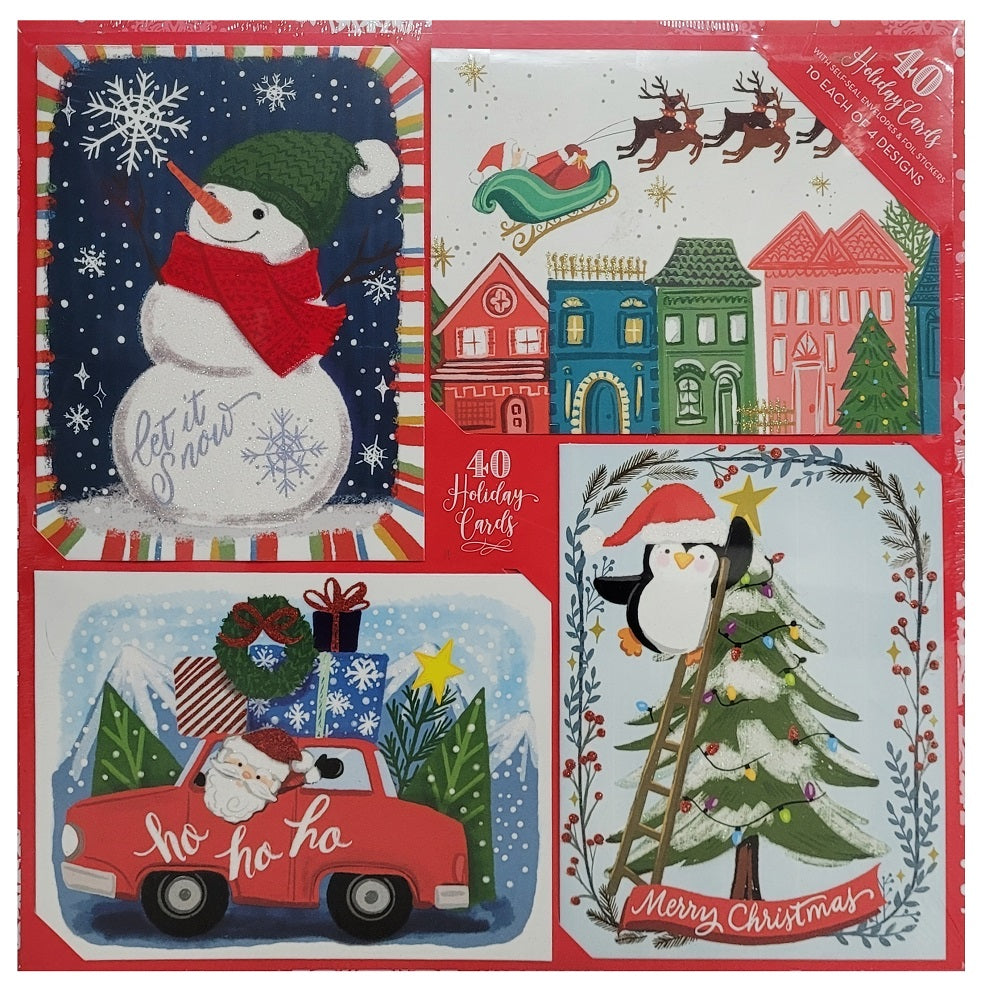 40 Holiday Cards with Self-Sealing Envelopes and Stickers - Traditional Characters