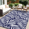 OLANLY Outdoor Rug 9FT X 12FT Waterproof Reversible Leaf Pattern Mat Navy