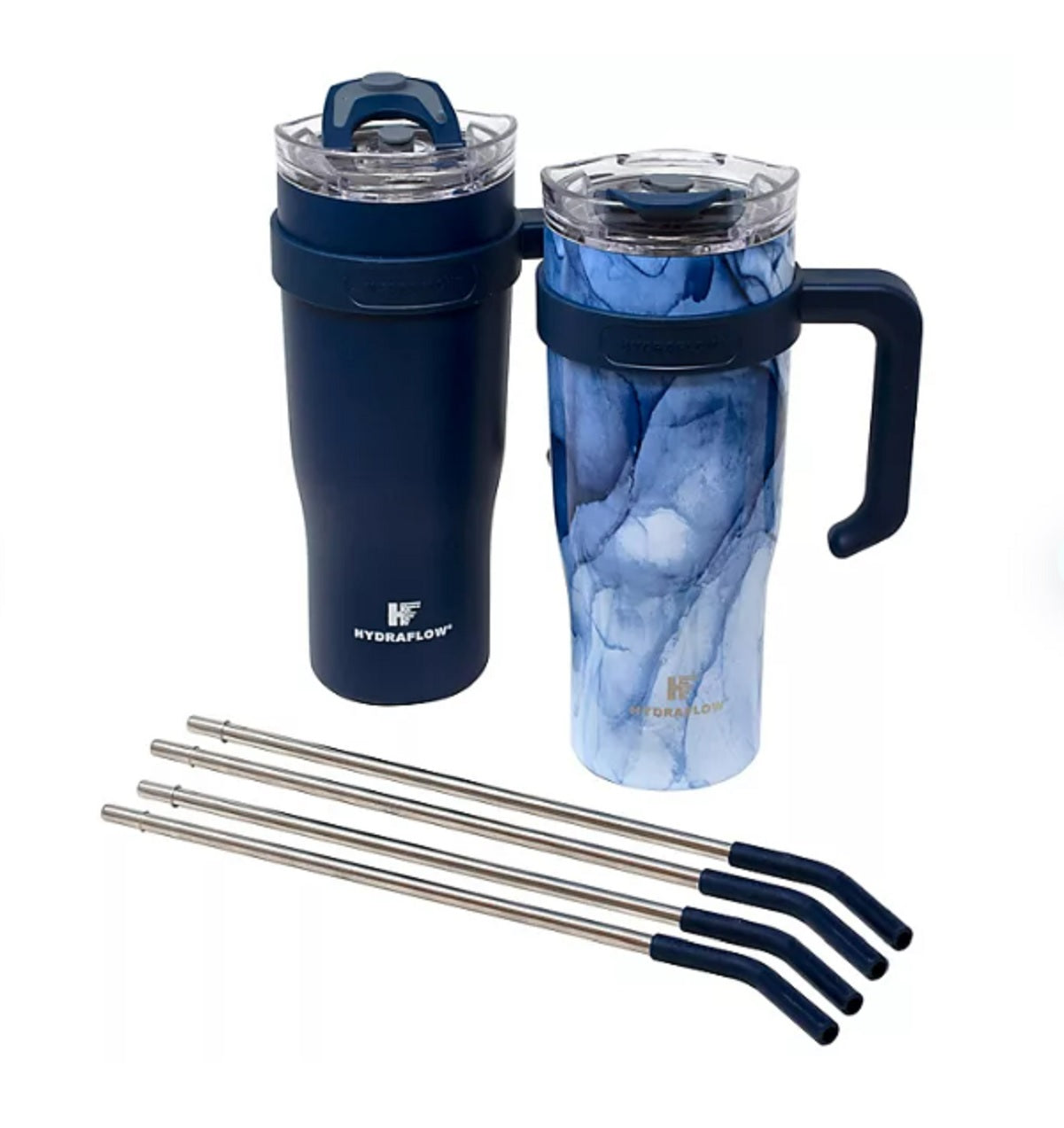 Hydraflow 40-oz Double Wall Stainless Steel Tumbler w/ Handle Navy/Marble 2-Pack