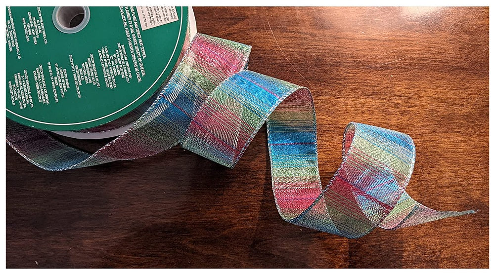 1.5 x 50 Yards Rainbow Shiny and Silver Trim Ribbon with Wired Edge - Kirkland Signature Style 22A08