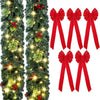 Hotop 2-Piece 9-foot Prelit Artificial Christmas Garland with Lights and Red Bows