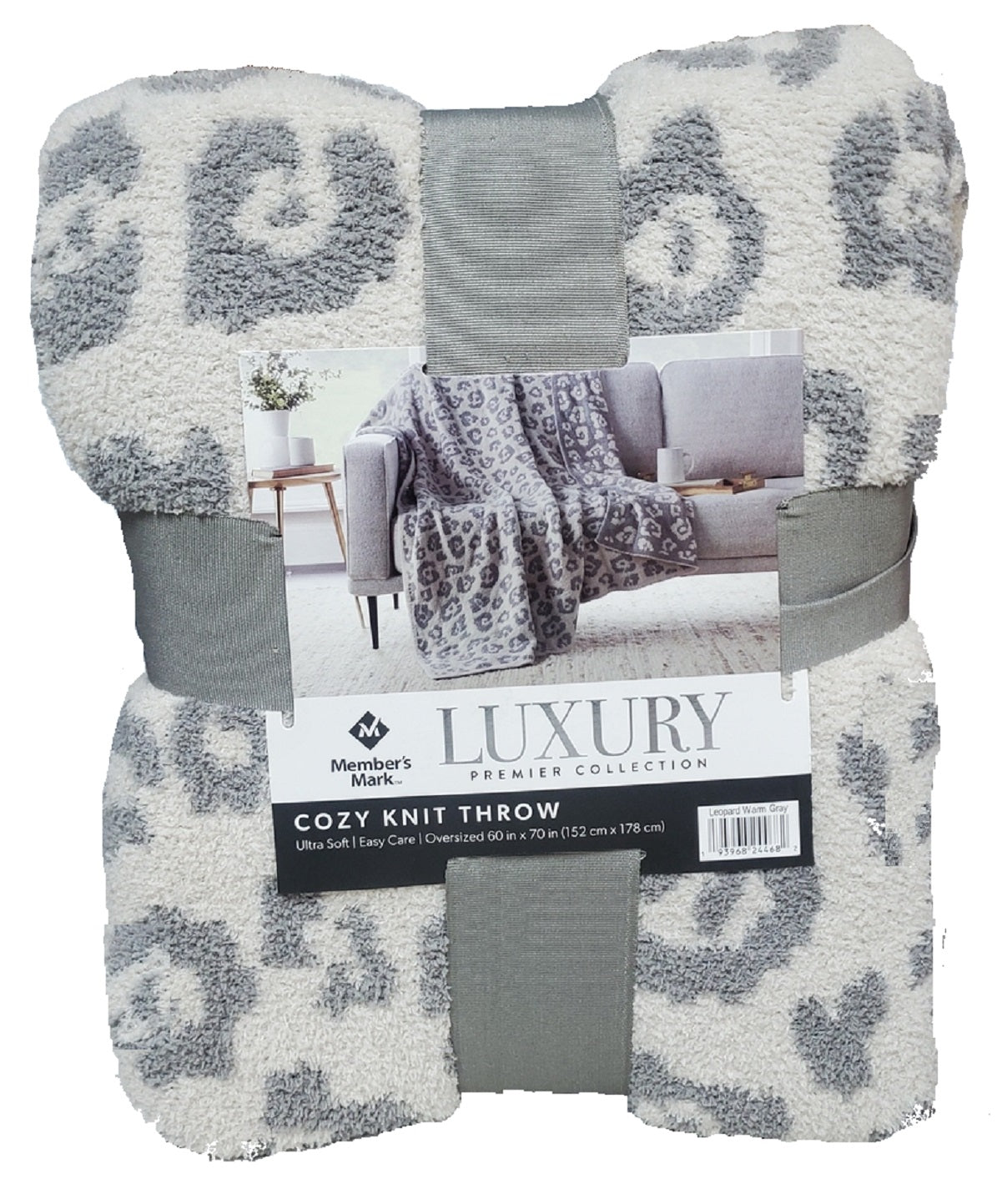 Members Mark Luxury Cozy Knit Throw 60in X 70in Leopard Warm Gray