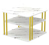 GOLDFAN 3-Tier Modern Square Coffee Table White with Gold Metal Legs with Storage