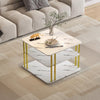 GOLDFAN 3-Tier Modern Square Coffee Table White with Gold Metal Legs with Storage