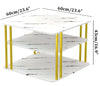 GOLDFAN 3-Tier Modern Square Coffee Table White with Gold Metal Legs with Storage