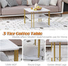 GOLDFAN 3-Tier Modern Square Coffee Table White with Gold Metal Legs with Storage