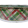 3 PK-Kirkland Wire Edged Christmas Plaid on Burlap Ribbon Glitter Accent 50yd X 1.5in
