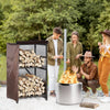 Firewood Storage Cabinet 2-Tier with Waterproof Cover for Logs Backyard Use