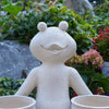 Large Frog Yoga Statue Outdoor Resin Garden Planter 24-inch Ivory