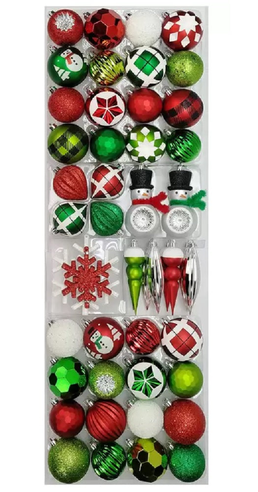 Shatter Resistant Christmas Ornaments 52-piece Red & Green
