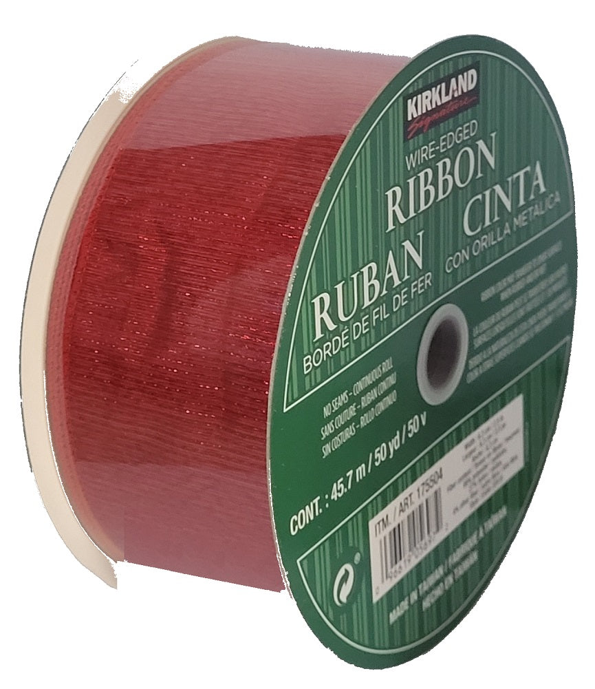 Kirkland Wire Edged Red Sheer Glitter Ribbon 50 Yards x 2.5 inches