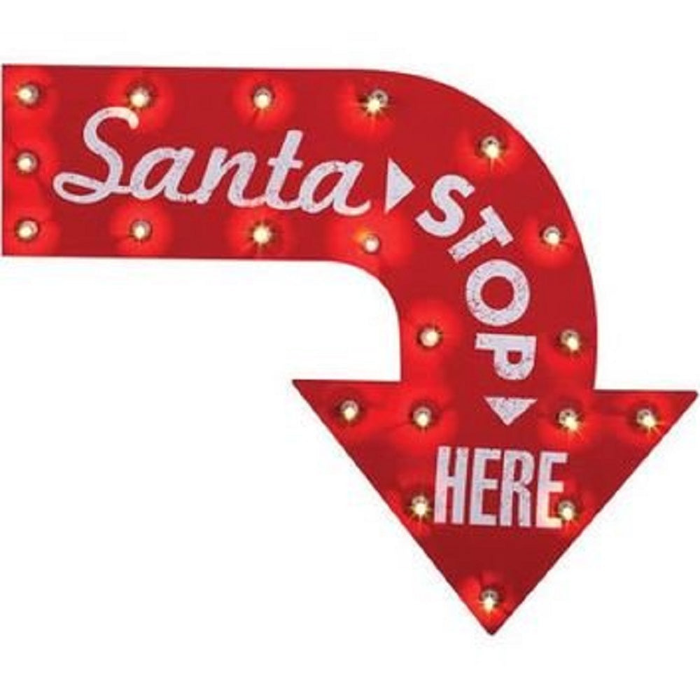 24 Inch Santa Stop Here Red and Clear Lighted Christmas Sign
