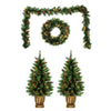 Holiday Living 4-Piece Pre-Lit 9' Garland, 24" Wreath & 2 Potted Tree Set