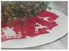 Adjustable Luxury Christmas Tree Skirt Red/White Satin Santa & Deer Scene 60-66"