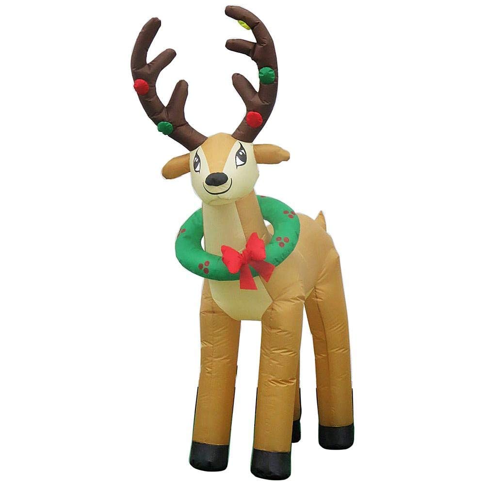 Home Accents Holiday 6 ft LED Reindeer with Wreath Airblown Inflatable