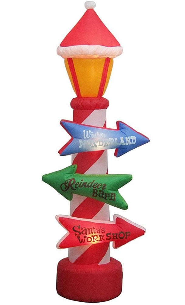 Home Accents Holiday Inflatable 8 ft. Lamp Post Featuring Three Colorful Signs