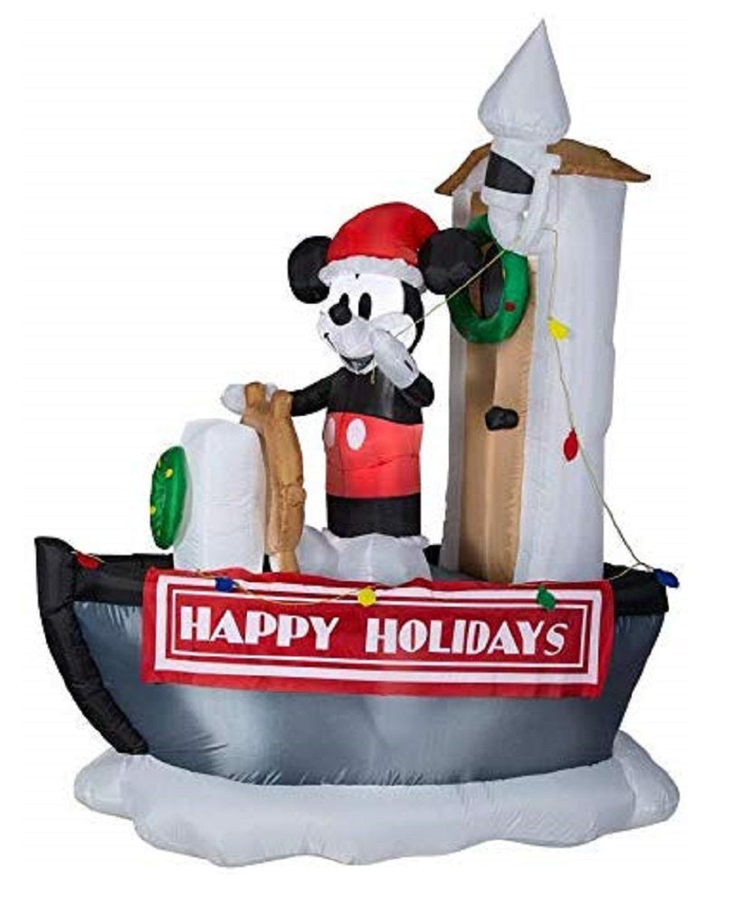 Disney Lighted 7 FT Mickey Mouse on a Steamboat Christmas Airblown Inflatable