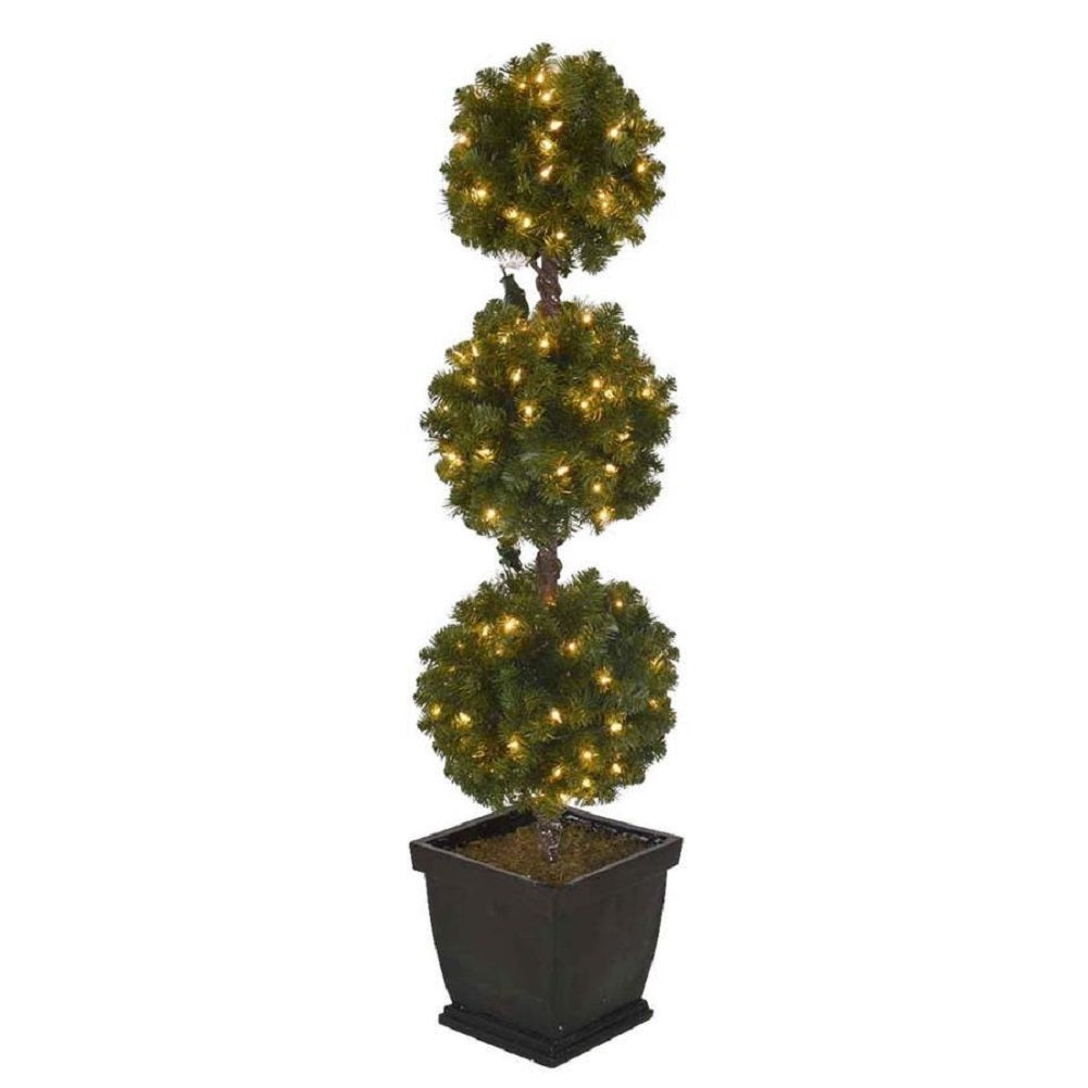 Holiday Living 4-ft Pre-lit Triple Ball Topiary Slim Artificial Christmas Tree