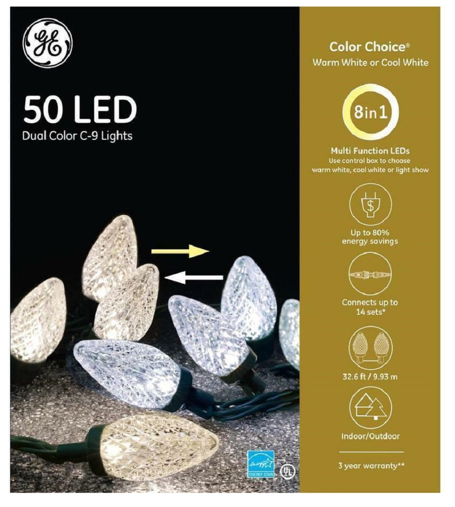 GE Color Choice 50 LED Dual Color C9 Lights Multi Function Warm Cool White