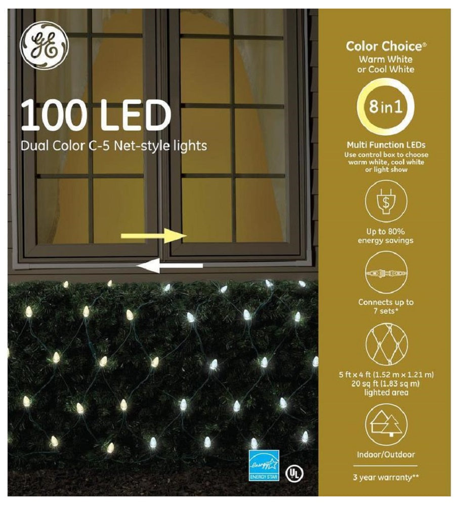 GE Color Choice 5' x 4' Multi-Function Color Changing LED C5 Net Lights, White