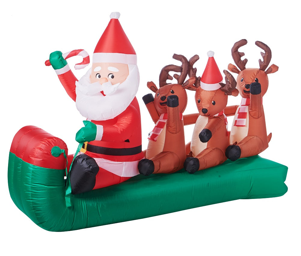 Holiday Time 6.5 Ft Wide Santa Sledding with Reindeer Airblown Inflatable