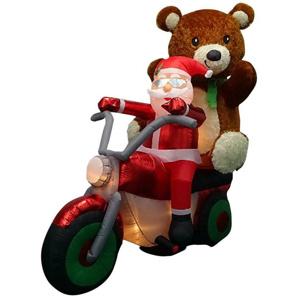 6.5 FT Pre-lit Santa with Teddy Bear on Motorcycle Airblown Inflatable