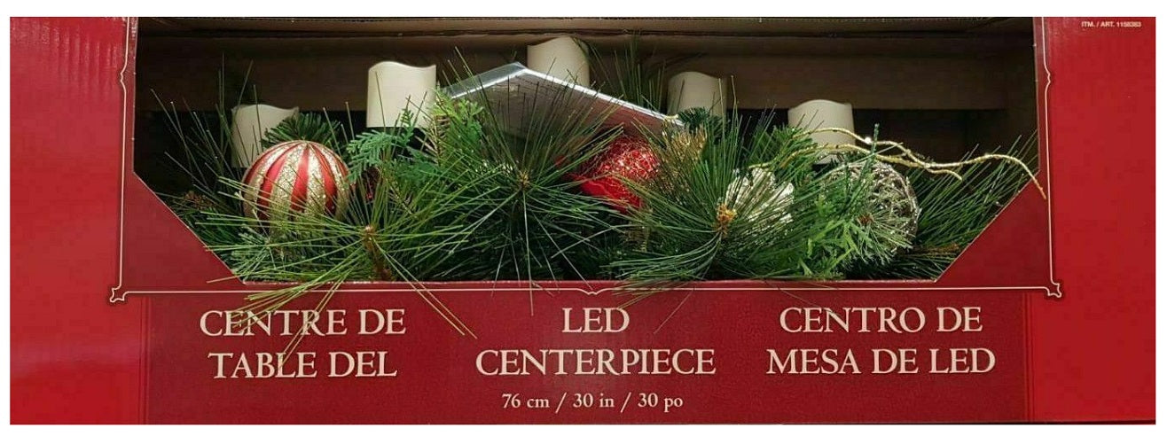 30 inch Floral Christmas Mantel Centerpiece with 5 LED Candles