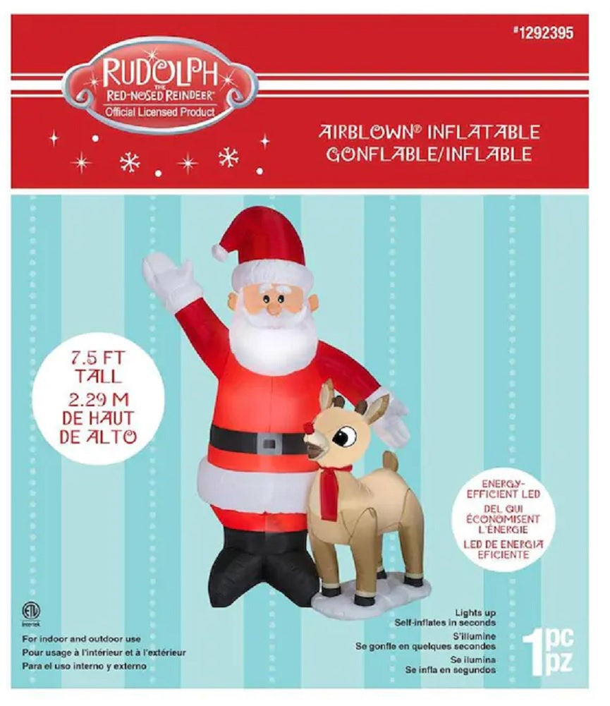 Prototype Rudolph Inflatable Rudolph the Red-Nosed Reindeer 7.5 FT Airblown Inflatable Santa with R ...