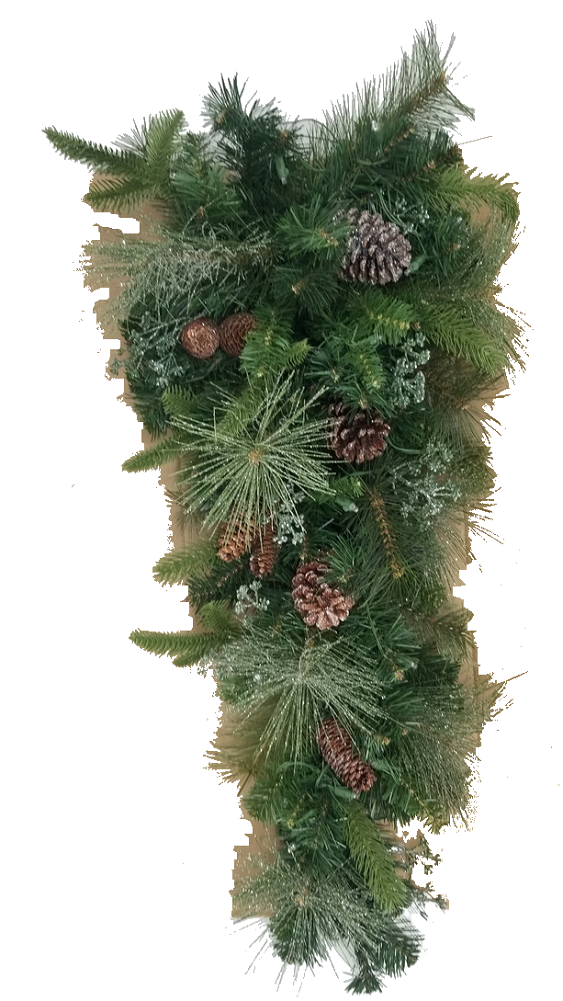 32" Battery Operated Pre-Lit Mixed Greenery Swag Decorated Pine Cones & Lights