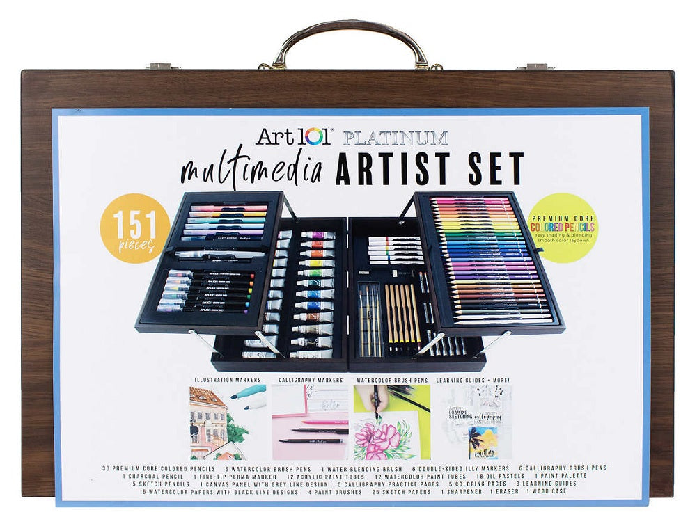 Art 101 Draw, Color, and Paint 136 Piece Multimedia Wood Art Set