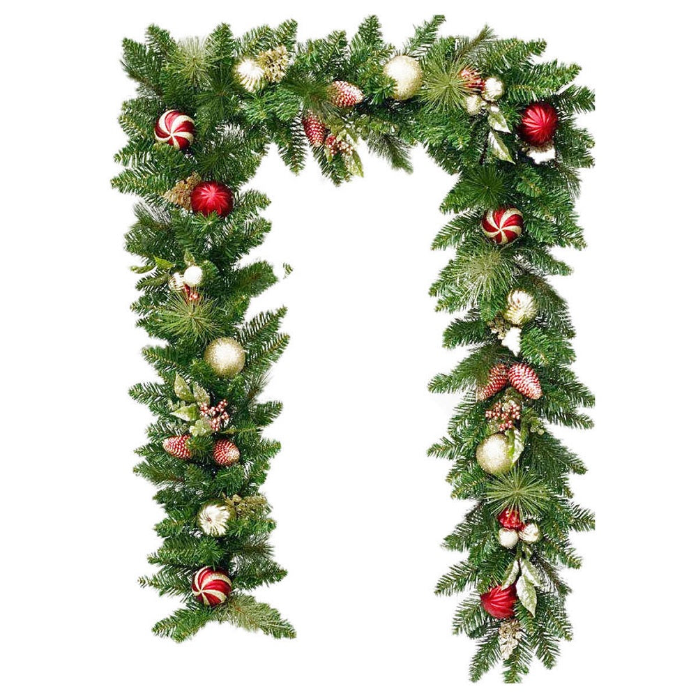9FT Pre-Lit with 90 LED Lights Decorated Artificial Garland - Red and Gold