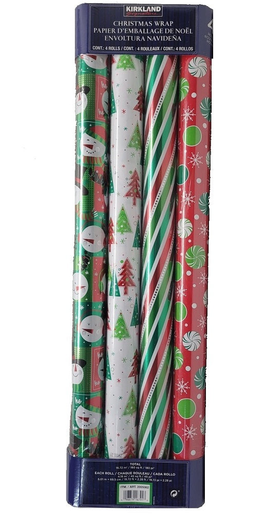 Christmas Wrapping Paper Set of 4 Types, Each Roll Width 27.6 inches (70 cm) x Length 23.6 ft (6 m) (Total 24 m), Wrapping Paper / Roll Type B Set (Green Norman)