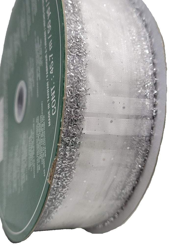 Kirkland Signature Wire Edged White with Silver Edge Ribbon 50 yards 1 ...