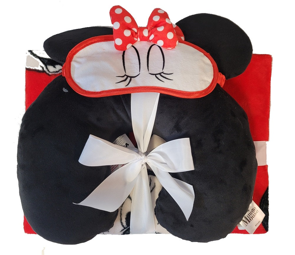 Minnie Mouse 3-Piece Travel Set with Neck Pillow, Travel Blanket, Eye Mask