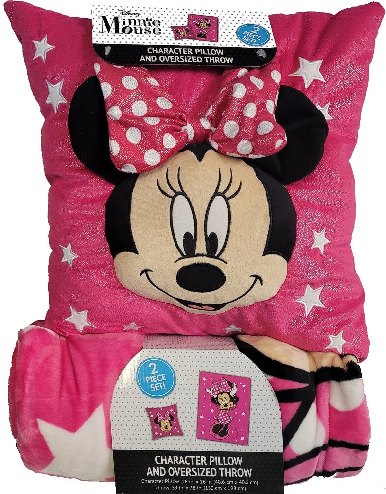 Jay Franco 2-Piece Minnie Mouse Character Pillow and Oversized Throw