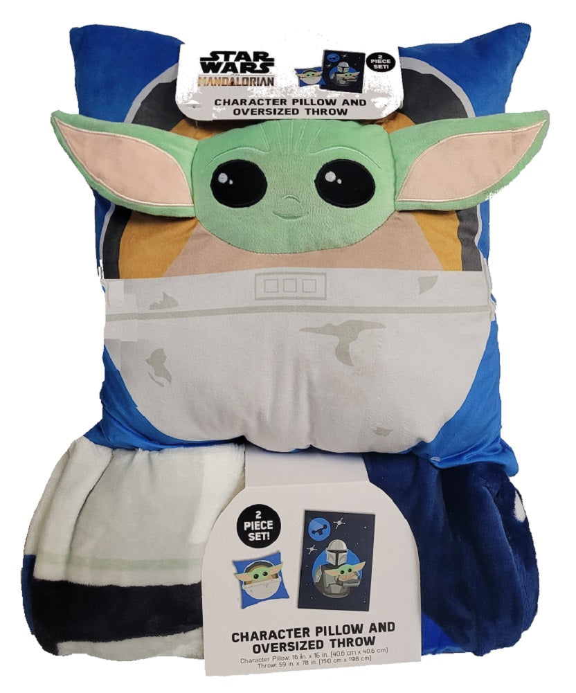 Jay Franco 2-Piece Star Wars Mandalorian Character Pillow and Oversized Throw