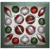 18 Piece Hand Decorated Glass Christmas Ornament Set in Red, Green & Silver