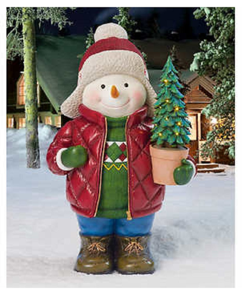 27" Snowman with LED Tree with Built-in Timer