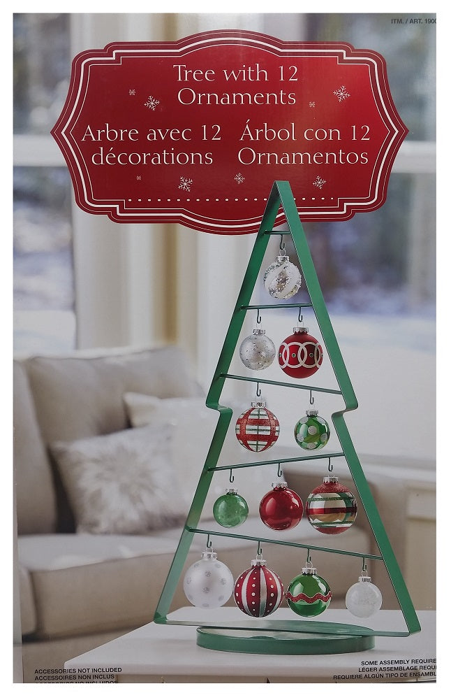 Metal Holiday Tree with 12 Ornaments