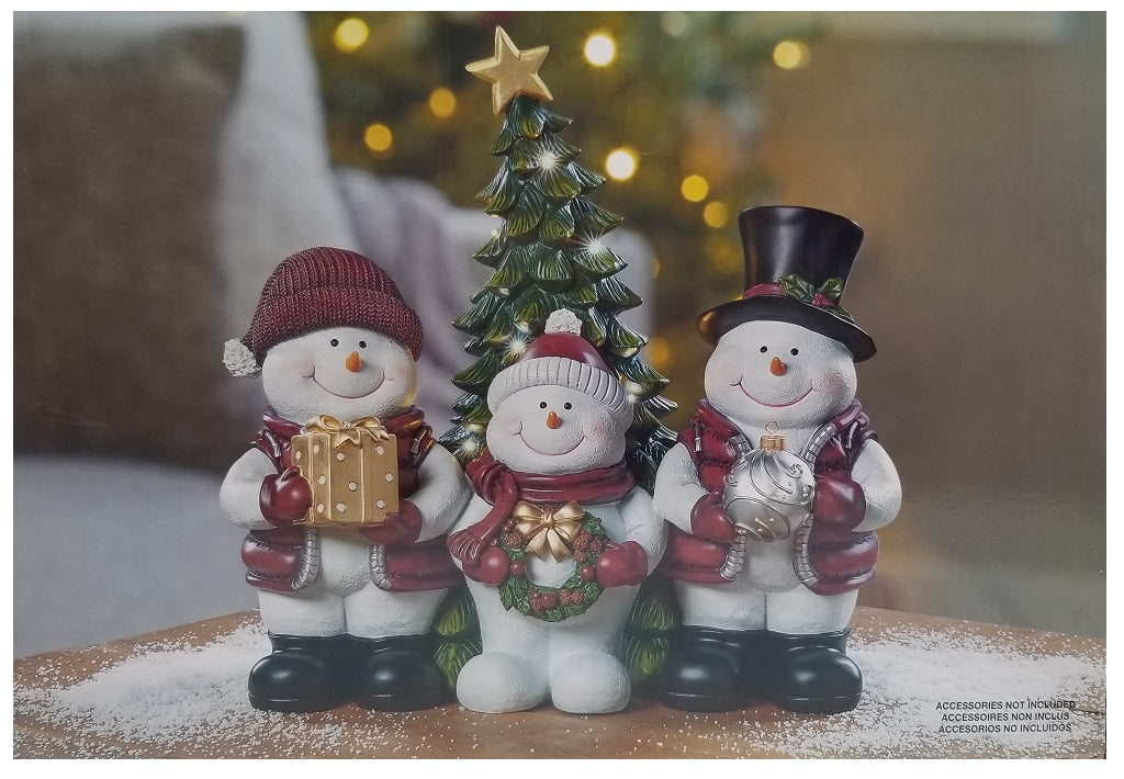 15" Snowmen Trio with LED Lighted Holiday Tree Battery Operated Figurine