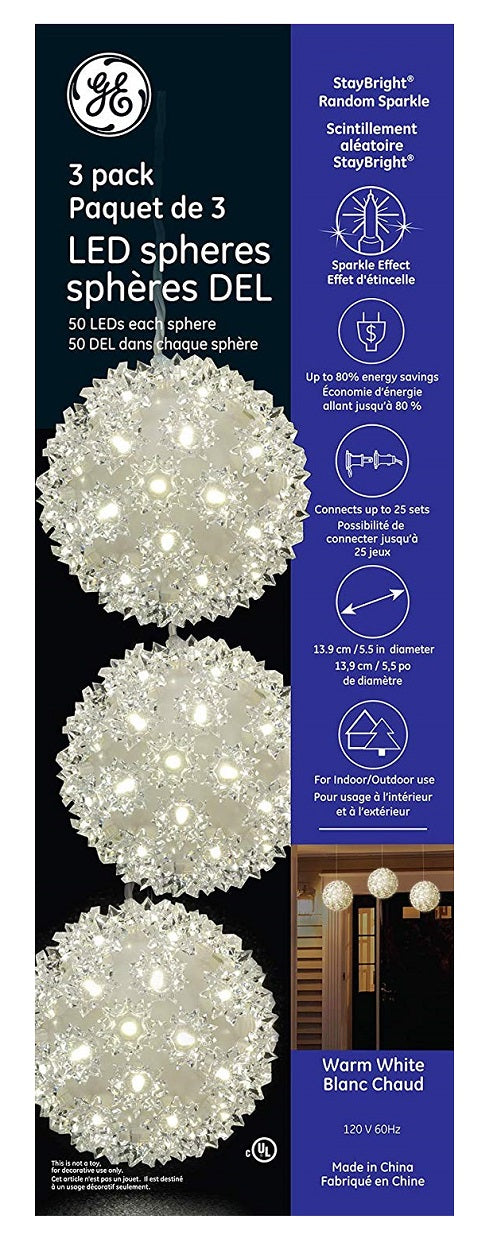 GE 3 Pack Spheres 50 LEDs in each Sphere Warm White
