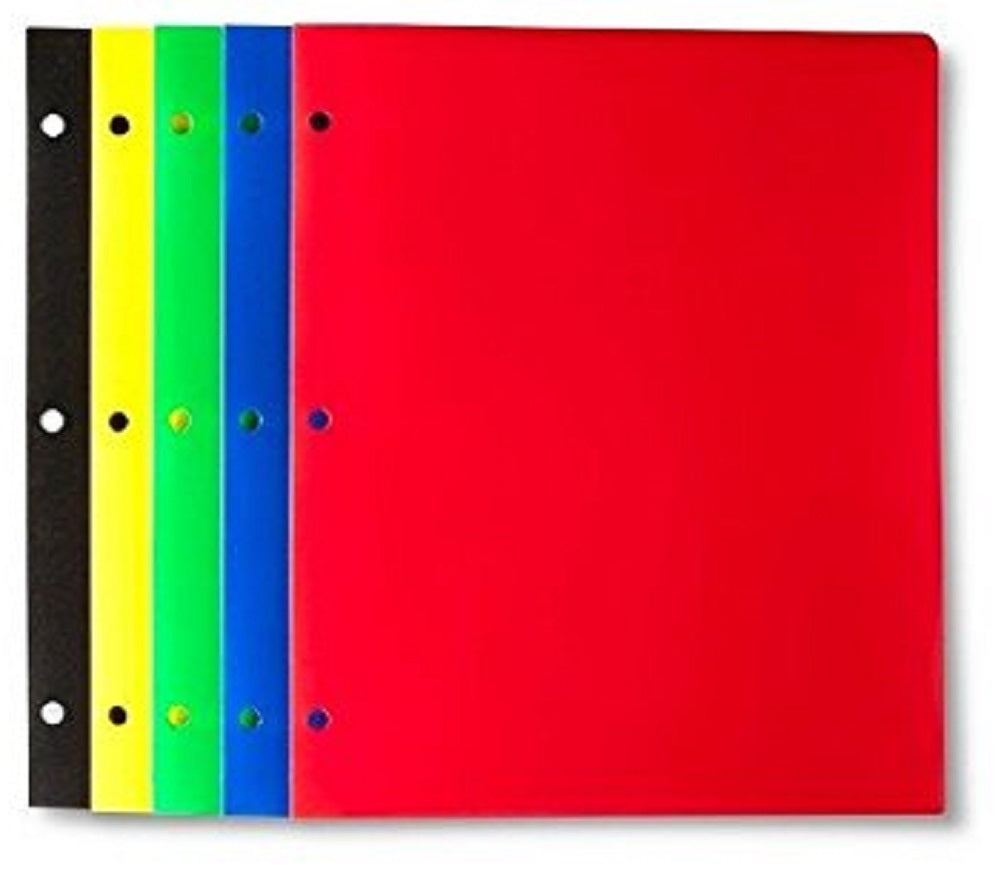 Up&Up 2 Pocket Portfolios, pack of 5 Plastic Folders, Multi Colors
