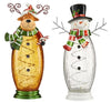 Tabletop Glass Christmas 16.5-inch Moose and Snowman with LED Lights